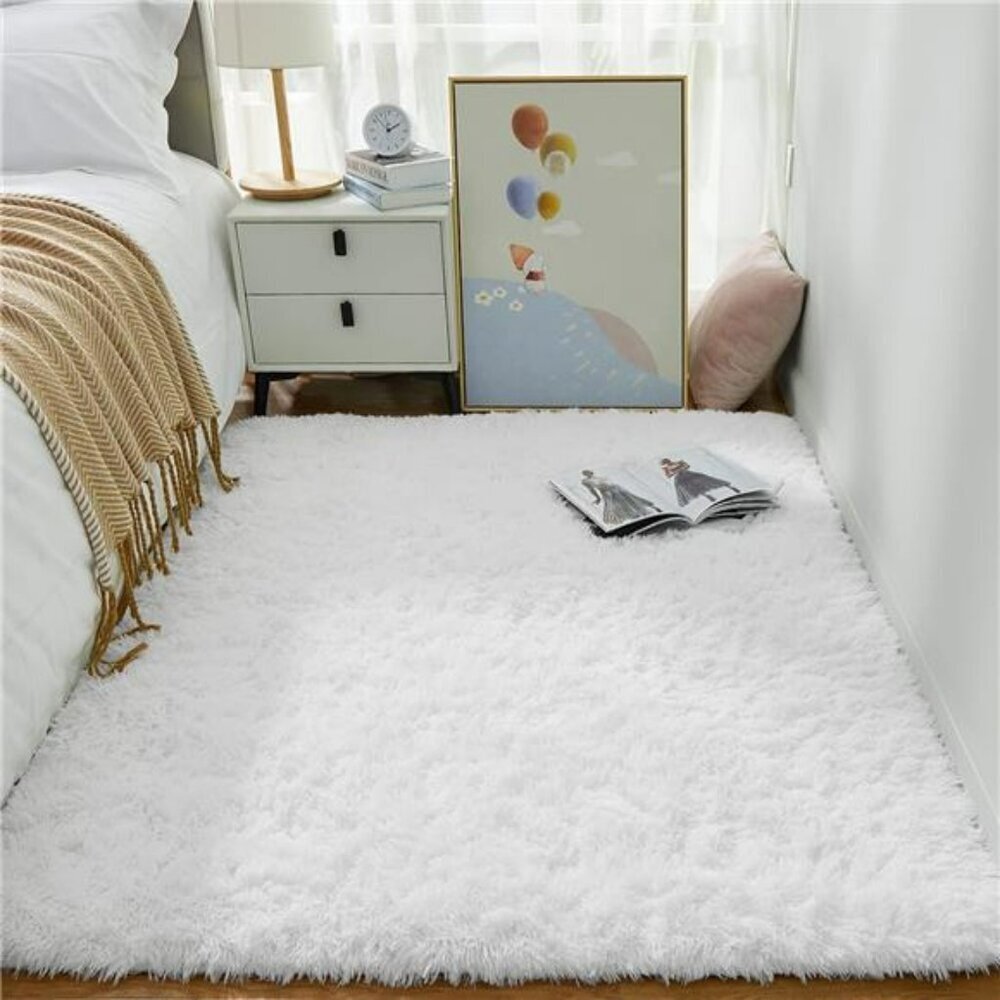 Ophanie White Fluffy Shag Area Rug 4x6 Soft Plush Bedroom Dorm Nursery Carpet